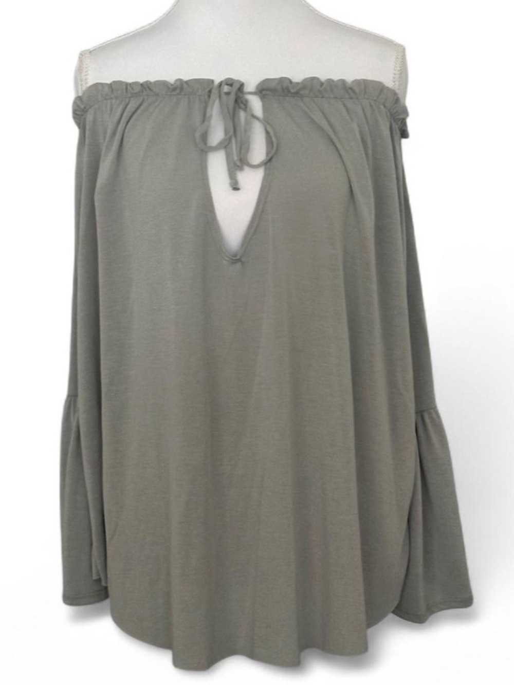 Off-Shoulder Sage Green Grey Tie-Front/Back Women's Tops